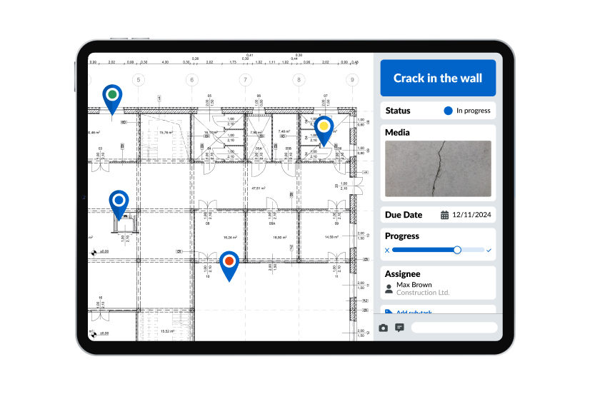 PlanRadar Feature - Task & Ticket Management: capture tasks, defects, inspections, and more as digital tickets with photos, videos, docs, deadlines, and assignees.