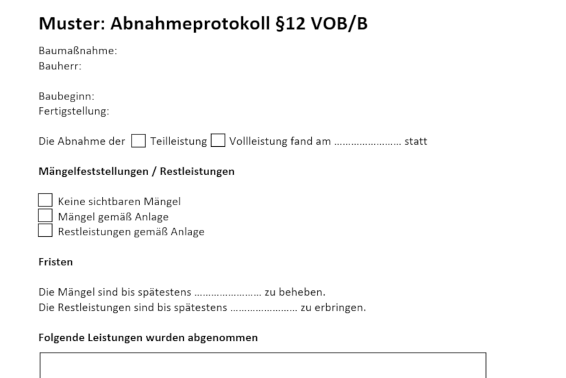 Abnahmeprotokoll Vob Vorlage Pdf
