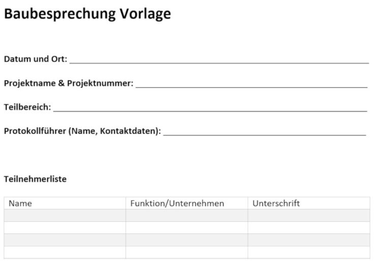 Bauprotokoll Vorlage kostenlos herunterladen