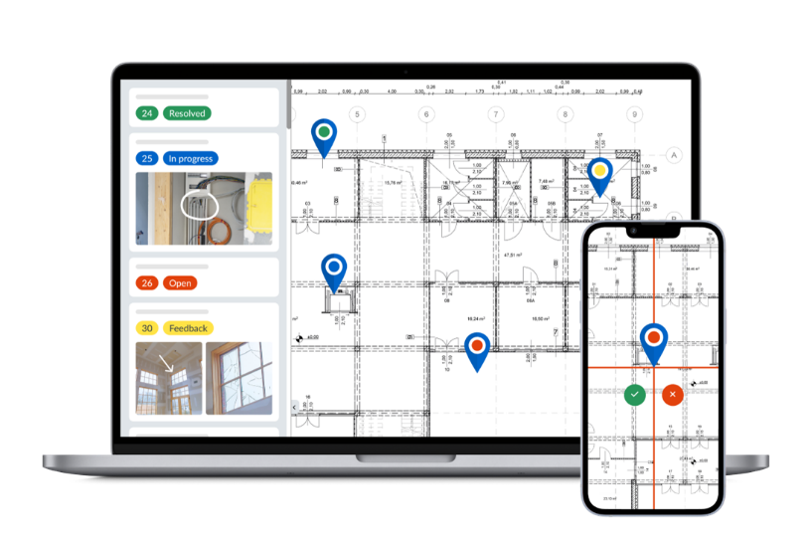 PlanRadar app showing site and building management