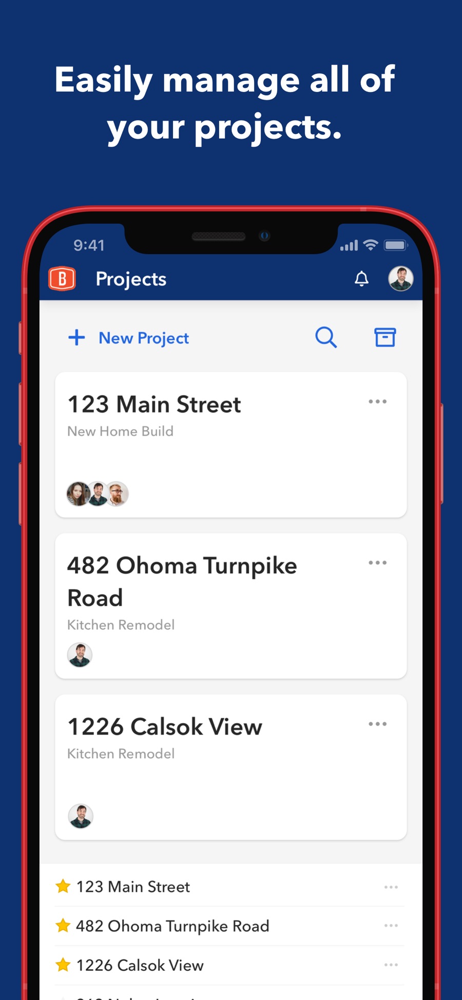 BuildBook app showing a residential project