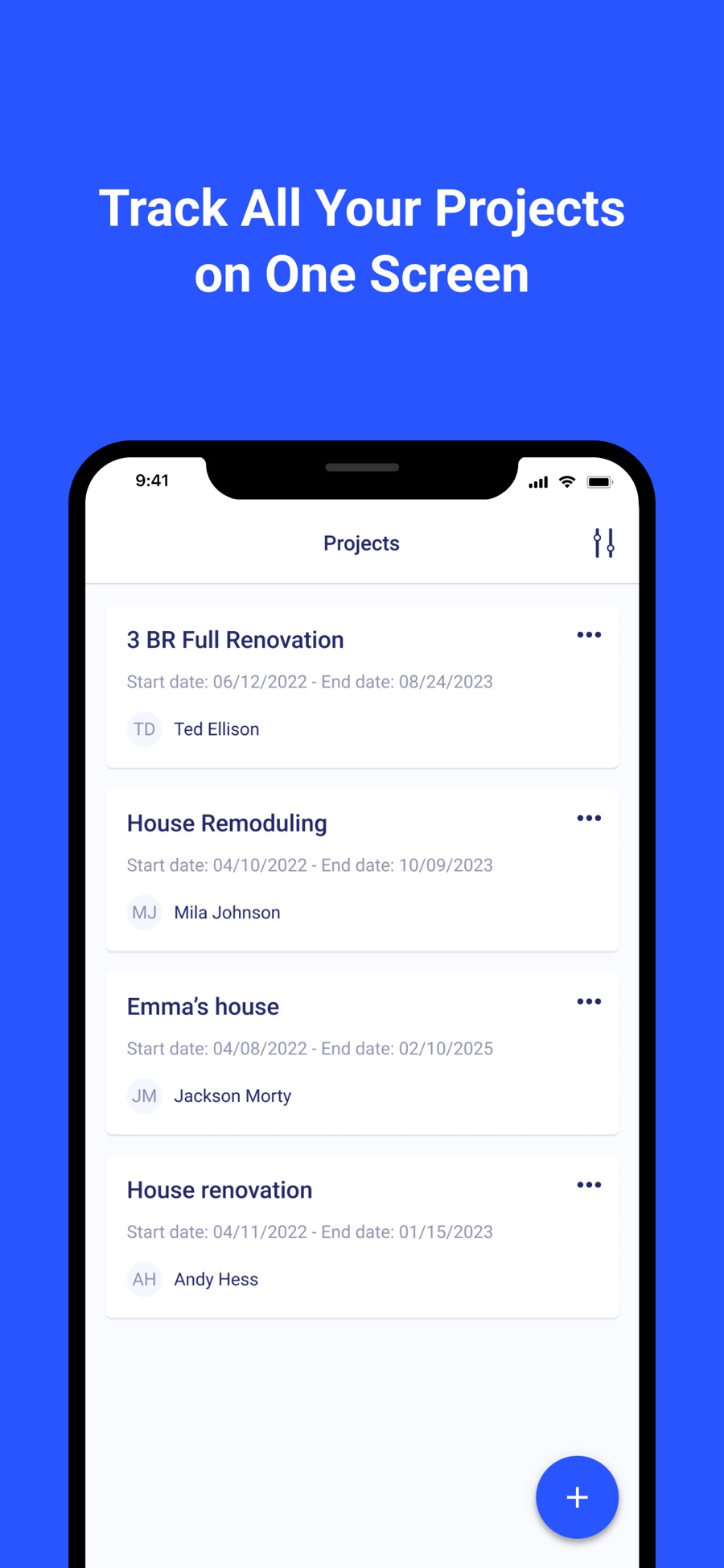 Buildern app showing a residential project overview