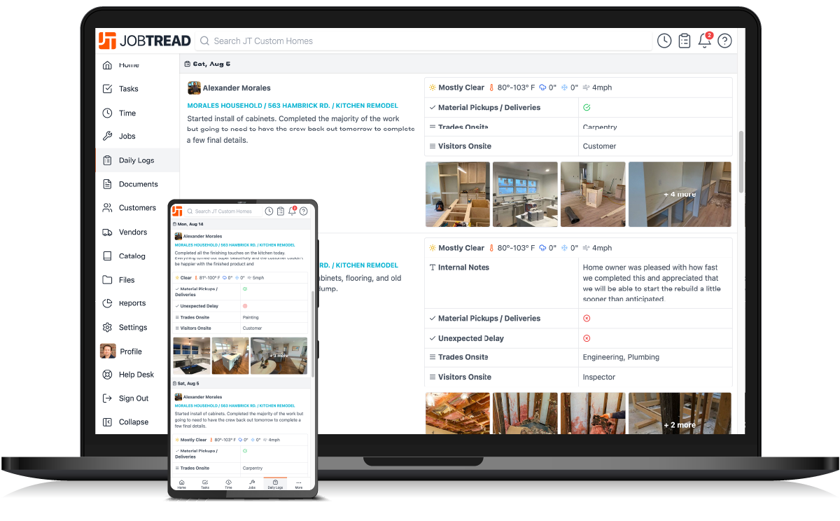 JobTread daily logs screen