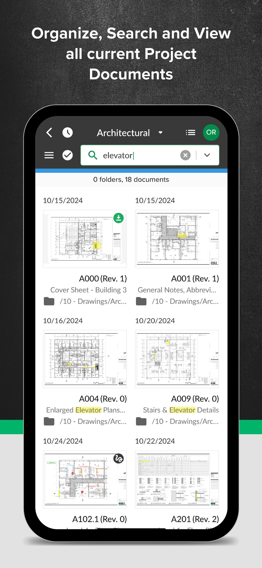 STACK app showing project documents